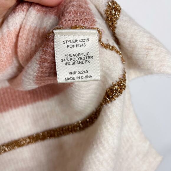 New Skies Are Blue Small S Cream Red Pink Cozy Striped Sweater Round Neck - Picture 9 of 11